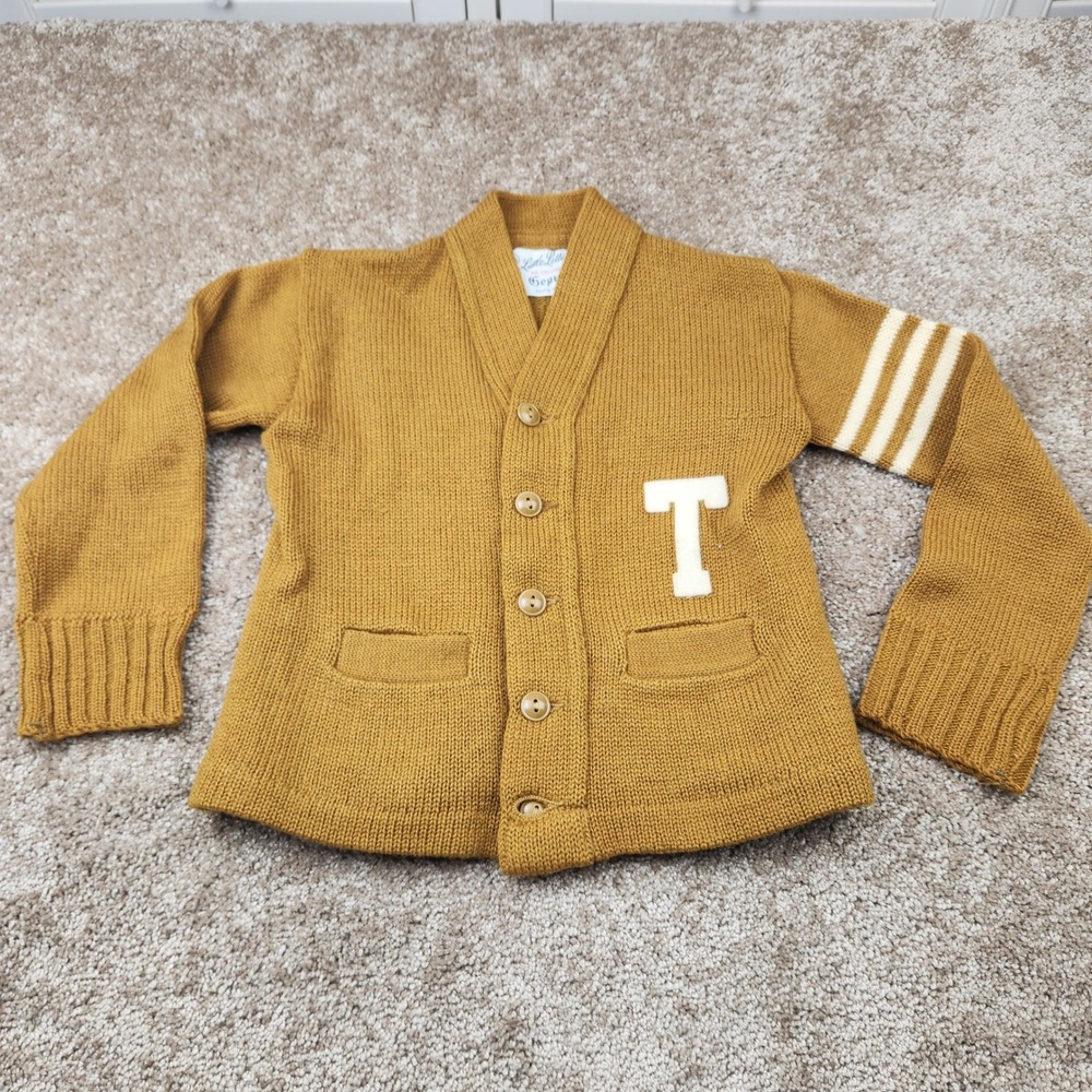 Vintage Little Letterman Gepner Kid Wool Varsity Cardigan Sweater Gold 6 GA Tech